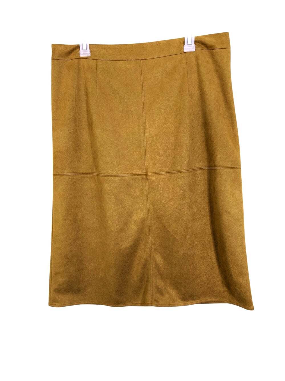 Womens Faux Suede Panel Midi Skirt Camel Equestrian Western Minimalist Boho 14